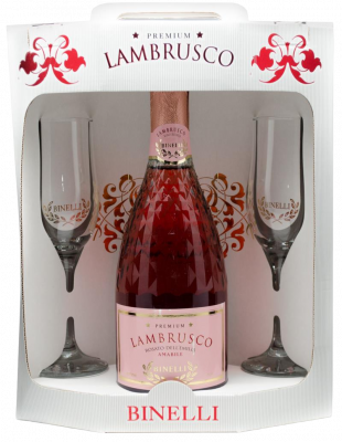  Вино игристое Lambrusco Binelli Rosato 0.75л полуслад.+ 2 фужера 